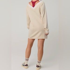 Offline by Aerie ChillUp V-Neck Athleisure Varsity Mini Dress in Oatmeal $59 NWT